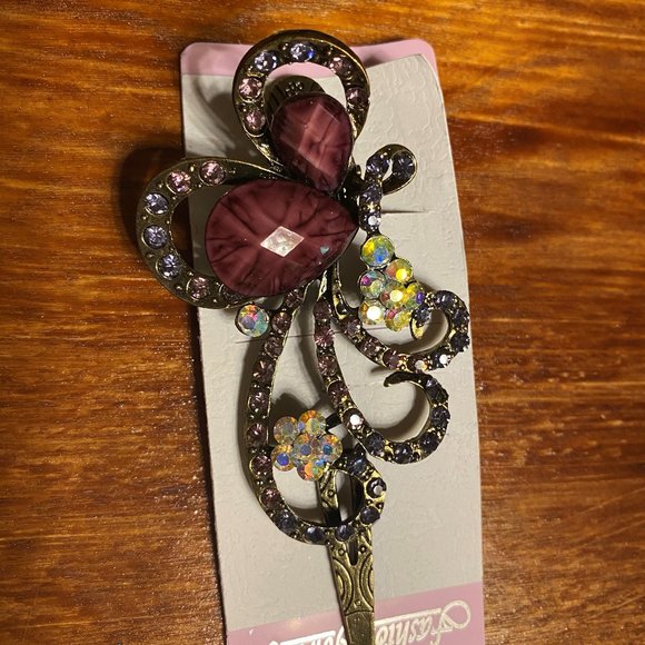 Vintage Girls Crystal  Barrette Purple - Picture 1 of 1